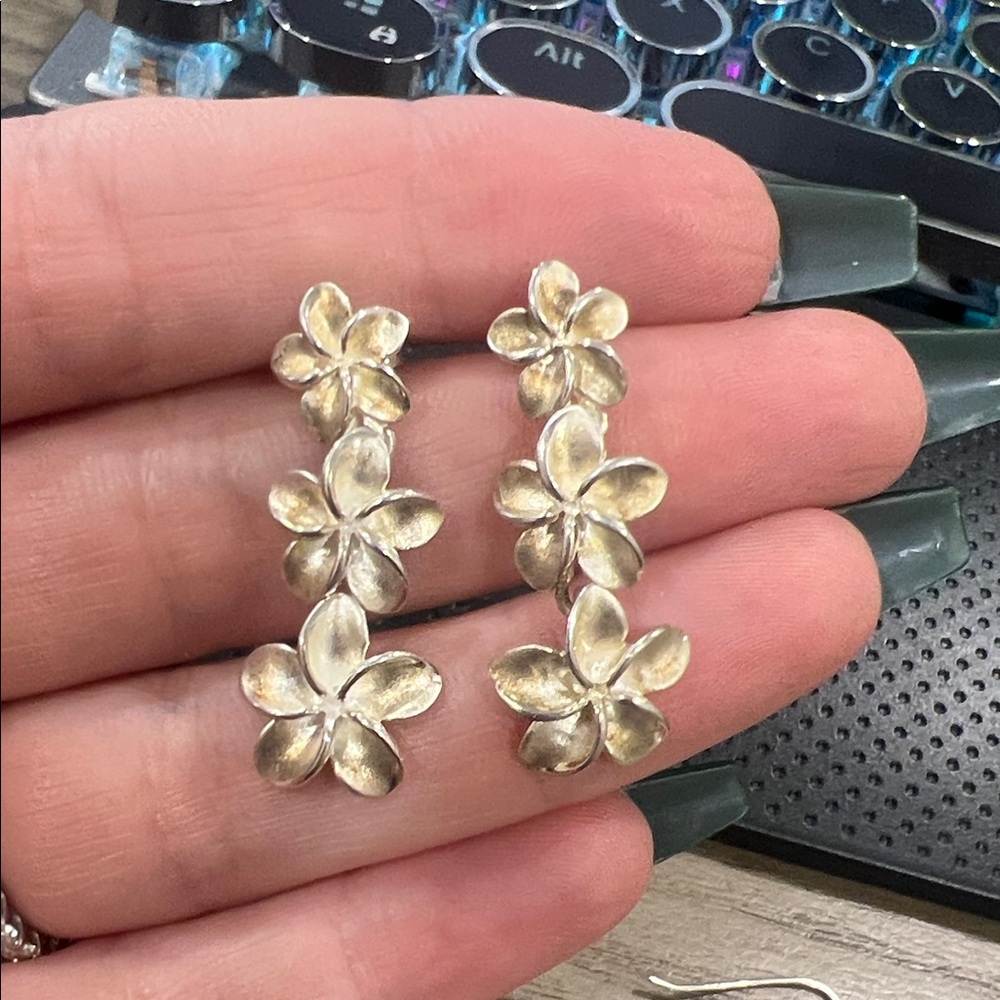 Sterling Silver Plumeria Flower Postback Earrings